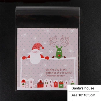 CUTE 22 D& P 100 шт 10X10+ 3 см Рождество День печенье конфеты упаковка хлеба самоклеющаяся пластиковая подарочная сумка выпечки пакет милая сумка - Цвет: CUTE 22