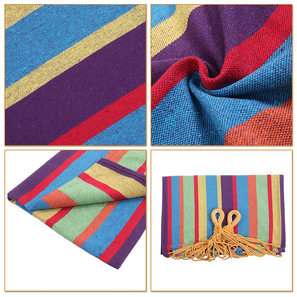 

Portable Outdoor Polyester Hammock Set Casual Garden Beach Swing Colorful Stripe Travel Camping Picnic Single Hammock
