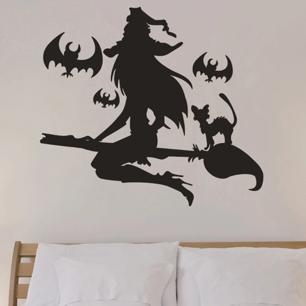 Halloween Witch Bat Broom Wall Sticker Removable Decal Mural Party Home Background Decor | Дом и сад