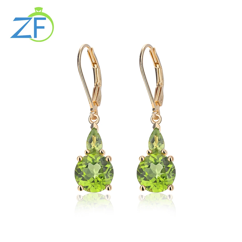 

GZ ZONGFA Genuine 925 Sterling Silver Drop Earrings for Women 3 Carats Round Natural Peridot 14K Gold Plated Gem Fine Jewelry