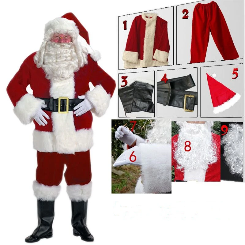 

Holiday Christmas costume Santa Claus adult red Christmas clothes Santa Claus costume Halloween Deluxe Set Christmas cosplay