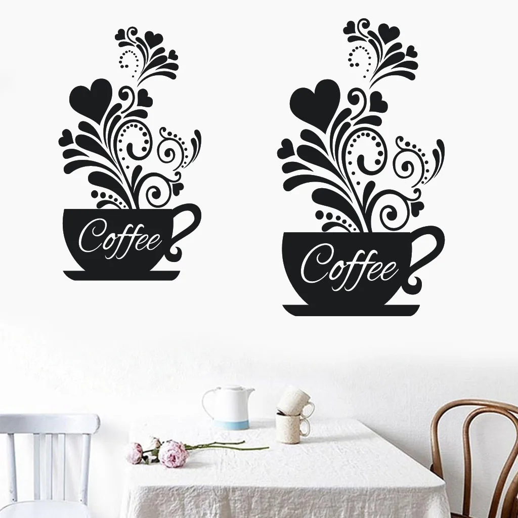 

Wallpaper Sticker Removable Waterproof Flower vine coffee cup wall sticker for Cafe restaurant decoration Decals stickers