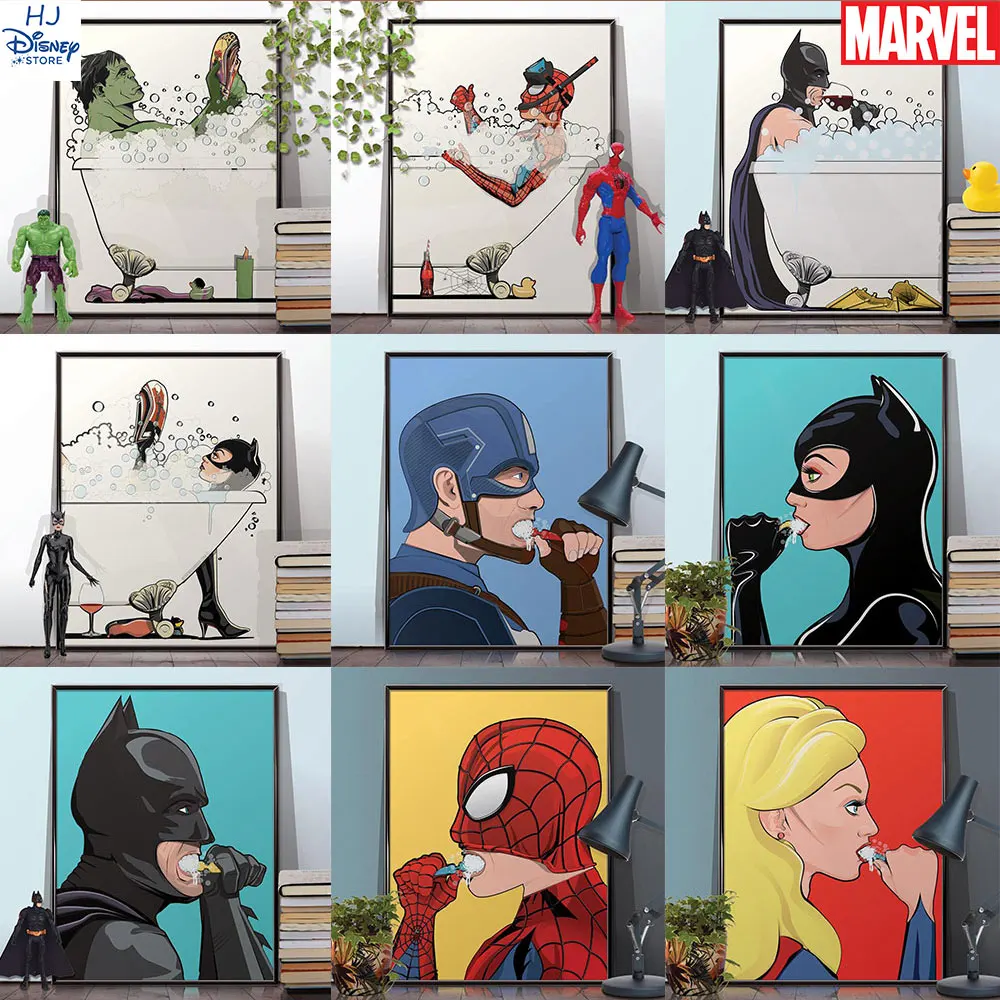 Постер Марвел Бэтмен супергерои печать на холсте рисунок в туалете кисть для