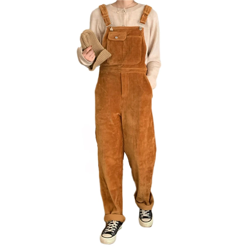 Вельветовый комбинезон женский свободный карман Повседневный корейский Модный