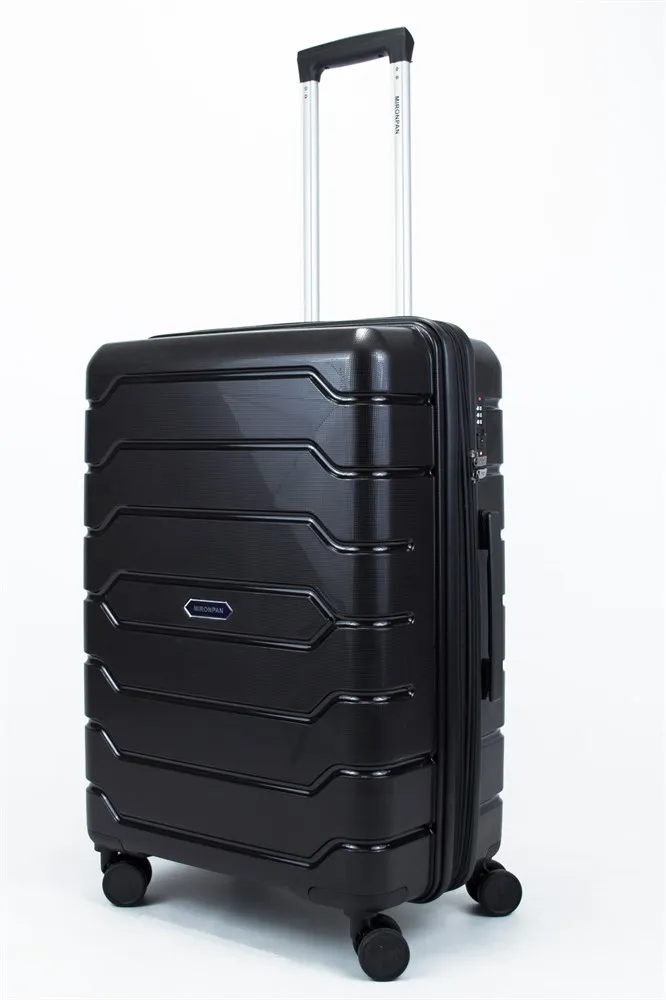 Чемодан Sweetbags средний из полипропилена (ромб. полосы) с расширением черный на 4-х