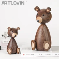 denmark wooden brown bear family giftscraftstoys wood squirrel home decorative figurines high quality nordic design room decor