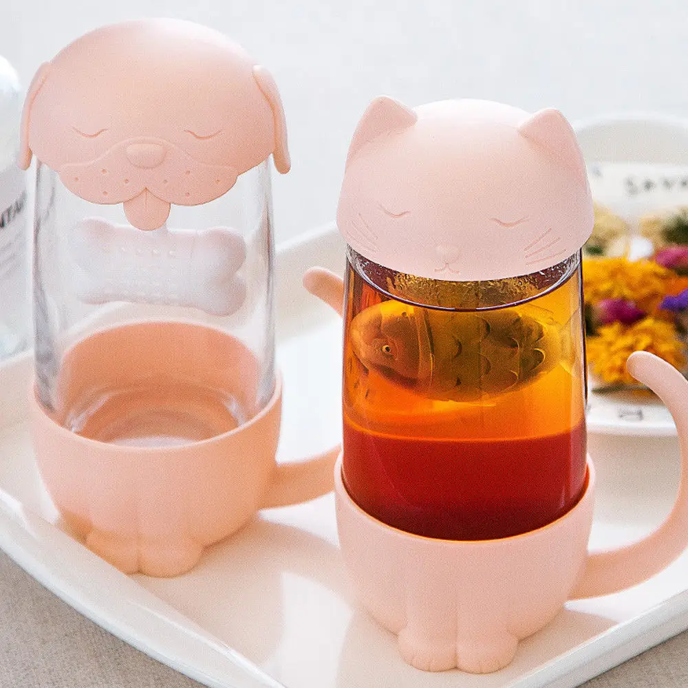 Мультяшный котенок кружка с фильтром стеклянные бутылки для воды чай не скользит