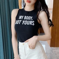 letter women tank tops sleeveless ribbed short top mujer verano fashion streetwear casual clothes