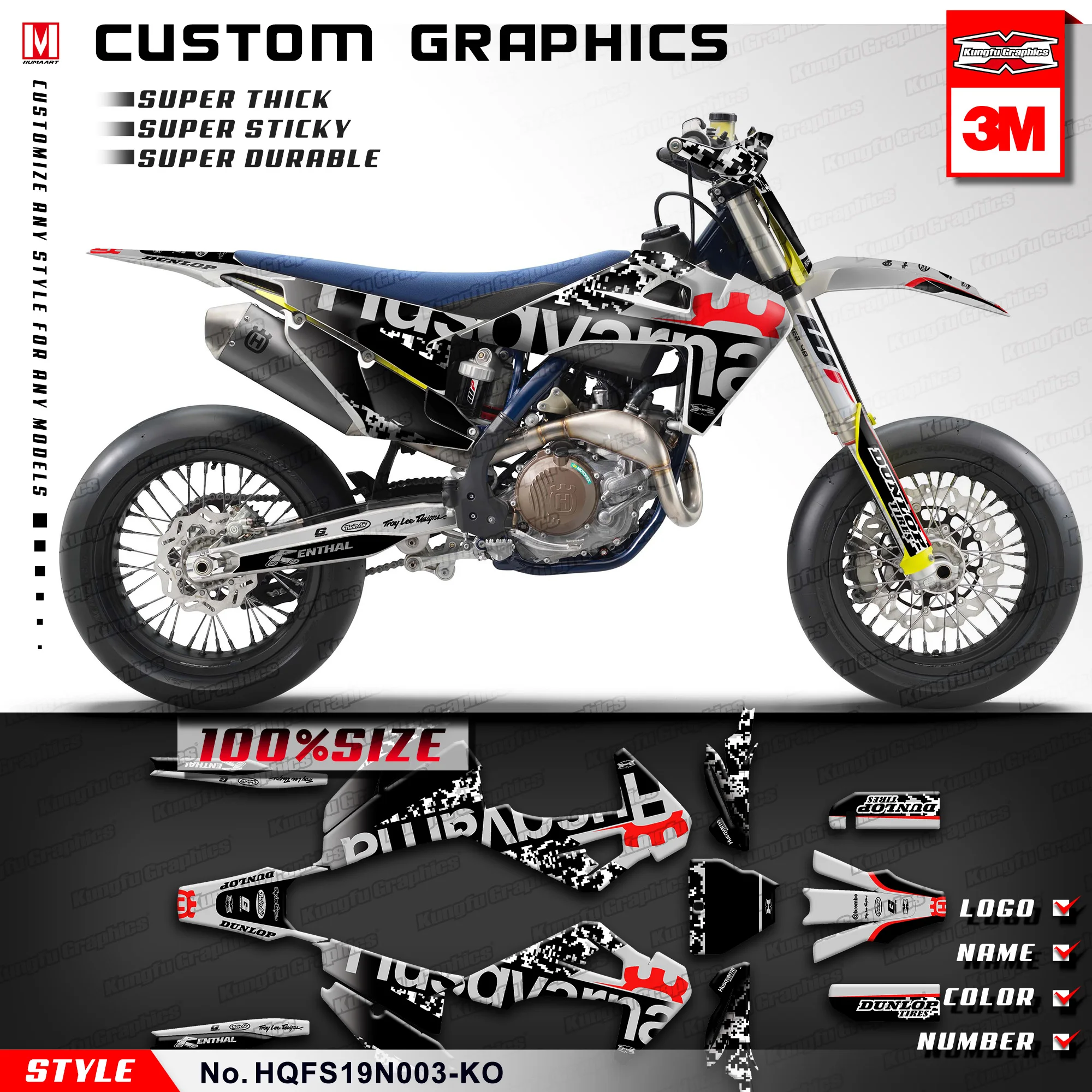 KUNGFU графика MX гоночные наклейки Набор Графический для Husqvarna TC FC TX FX FS TE FE 125 250 300 350 450 501