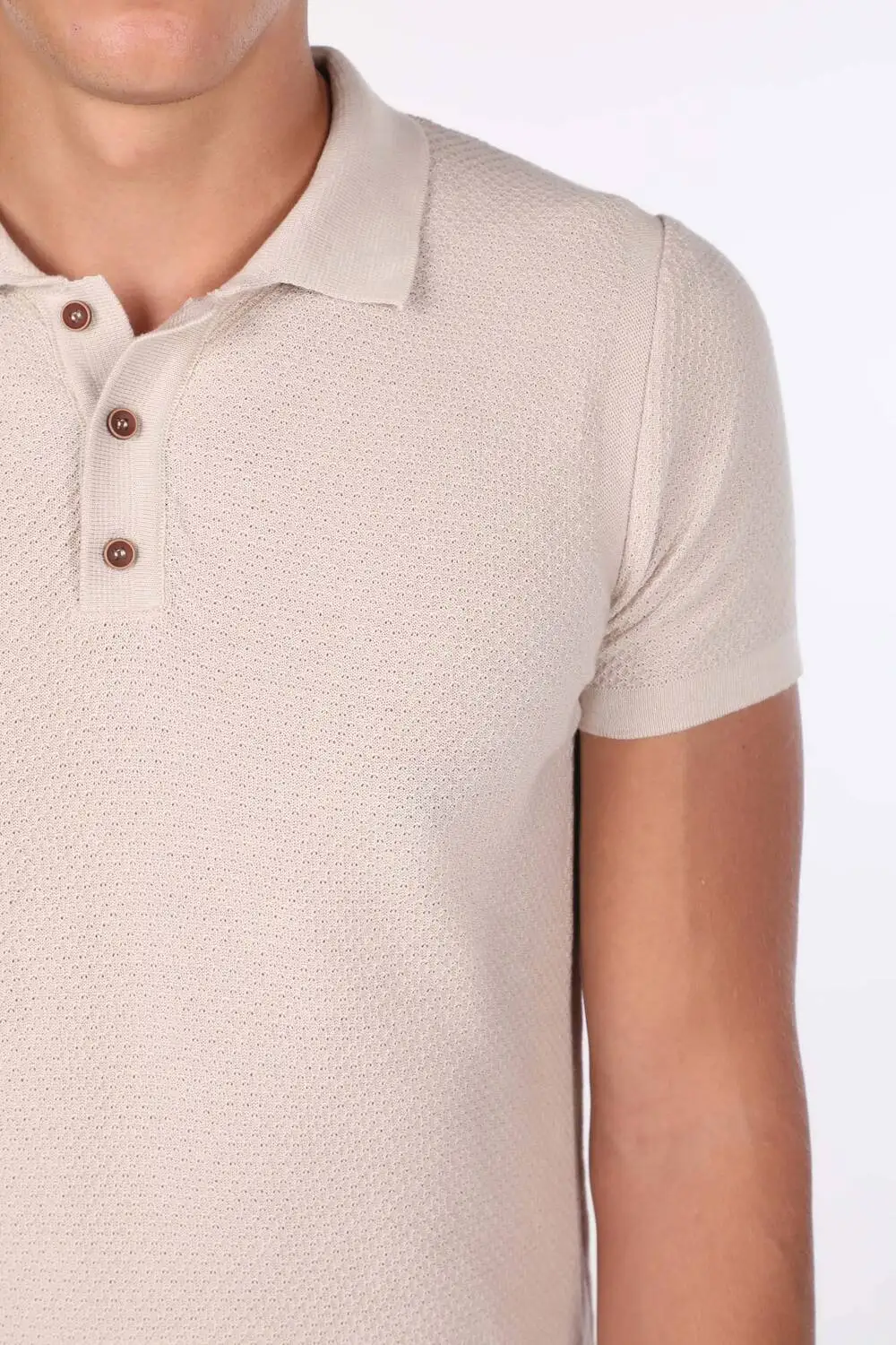 

Polo Neck Knitwear Beige Mens T-Shirt