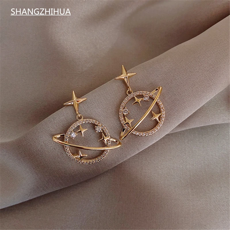 

SHANGZHIHUA 2022 New Trend Luxury Zircon Planet Pendant Star Earring Fashion Earring Is An Unusual Accessory Gift For Women