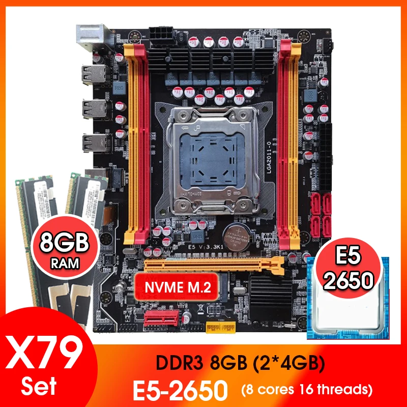 

X79 Motherboard LGA 2011 and Xeon E5 2650 CPU Processor DDR3 1333Mhz 4GB*2pcs =8GB RAM Dual channel Memory Motherboard combo