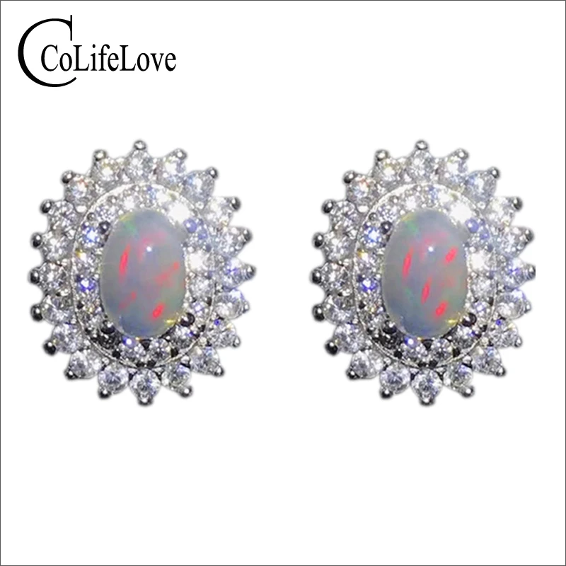 Опаловые серьги гвоздики для свадьбы из серебра 925 пробы 4 мм * 6