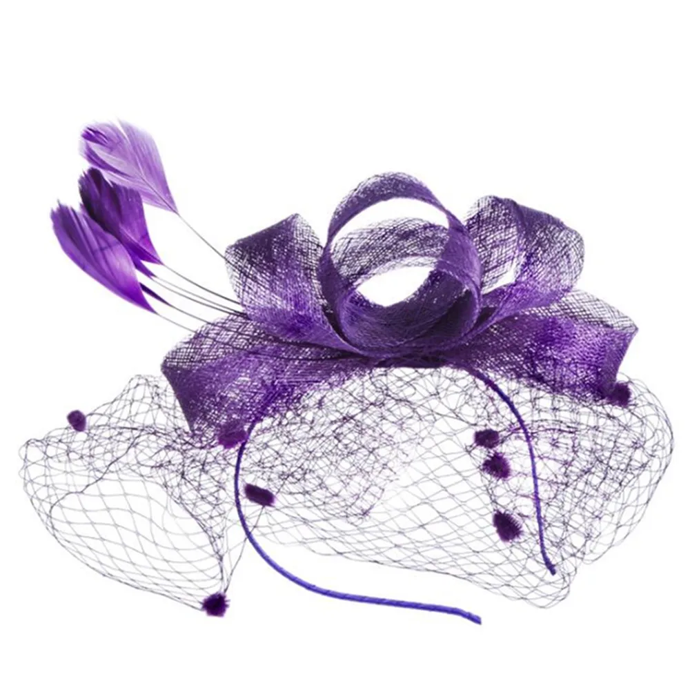 

Bowknot Handmade Feather Headwear For Party Cambric Top hat Mesh lady's Bowler Hat