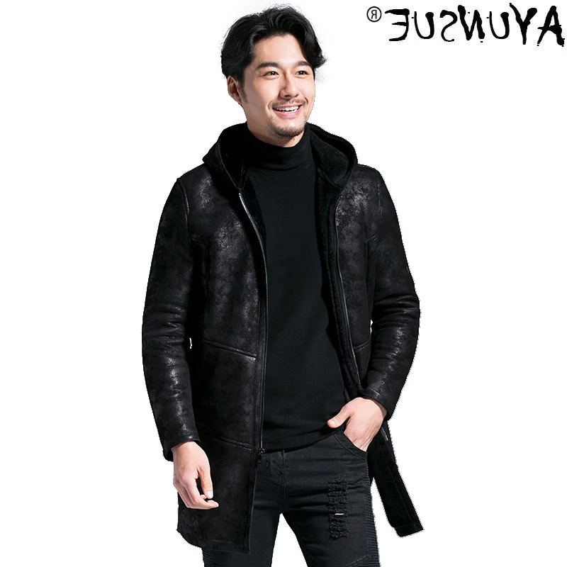 

Men's leather jacket steamed sheepskin jacket large wool leather jacket