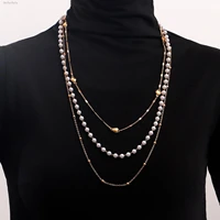 vintage imitation pearl heart shaped multi layer necklace elegant personality metal long chain ladies accessories sweater chain