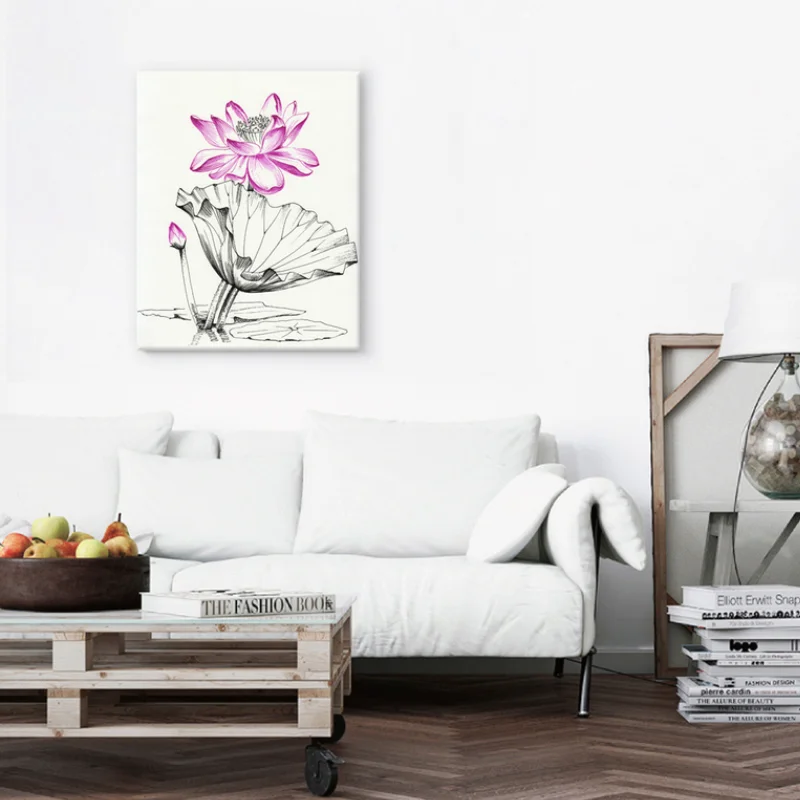 

Flower Canvas Art Abstract Painting Print Chinese Sketch Lotus Decoration Picture for Living Room Home Decor Wall Poster