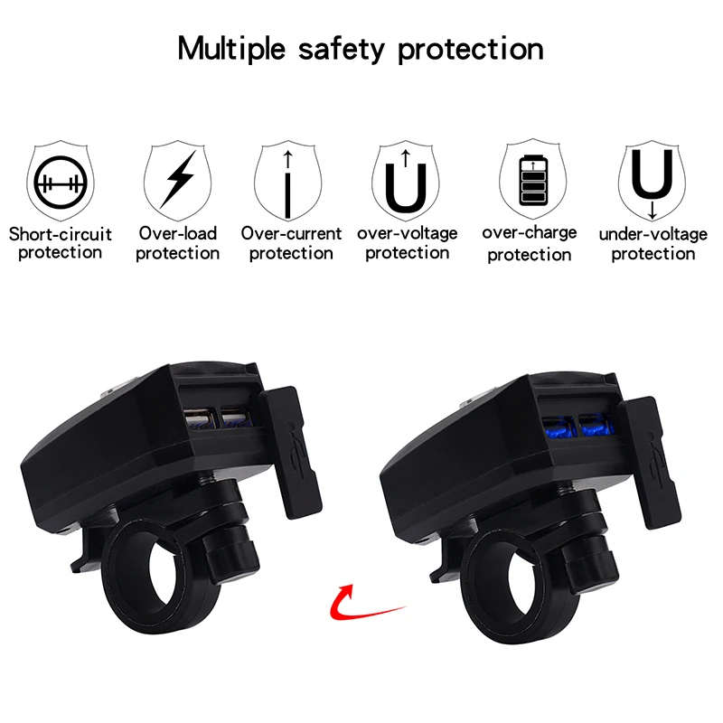 

Motorcycle Handlebar Charger Socket kit 12W IP65 Battery Cars Dual USB Black