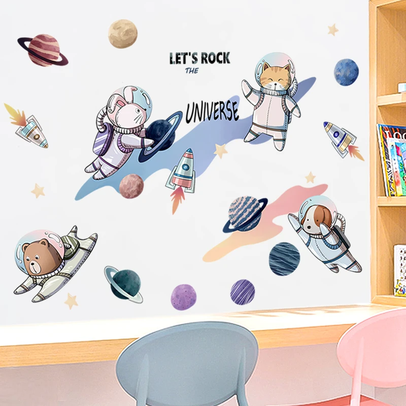 Креативный виниловый настенный стикер для космонавта Rocket Ship декор комнаты