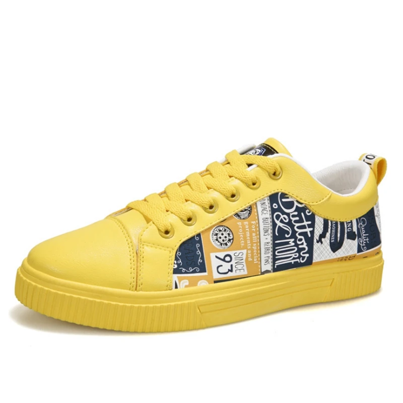 

2019 Men's Casual Shoes yellow Lac-up Non-Slip Leather Breathable Adult Sneakers male Tenis men flat shoe smasculino chaussure