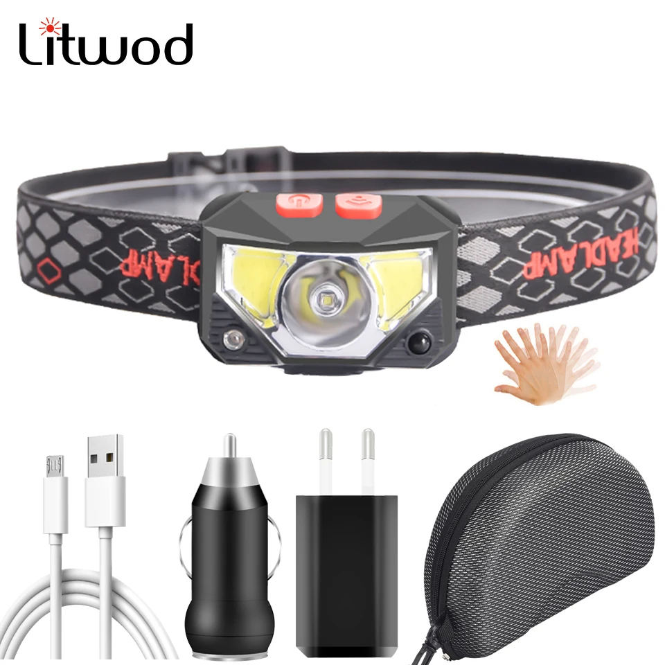 

XP-G Q5 Sensor Zoomable Led Headlamp Built in Battery Head Lamp Headlight Bulbs Lights Running Waterproof White & Red Color C02