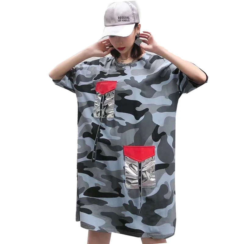 QING MO женское камуфляжное платье серого и абрикосового цвета лето 2020 женская