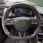 Чехол рулевого колеса автомобиля черная замша из углеродного волокна для Skoda Octavia RS Citigo Fabia Scala Karoq Kodiaq Citijet Superb 2015-2019