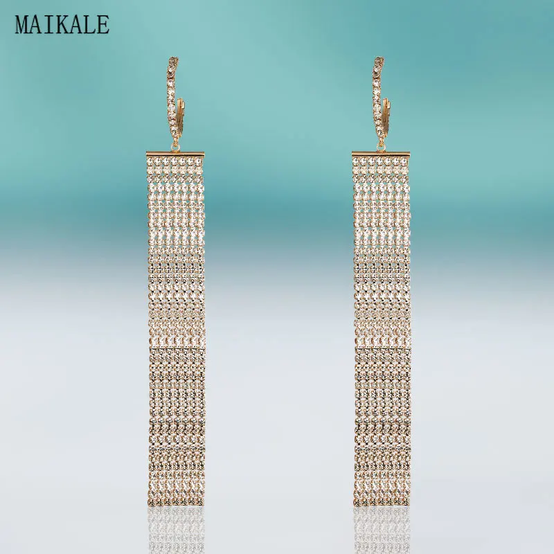 Женские длинные серьги кисточки MAIKALE классические золотистые медные с