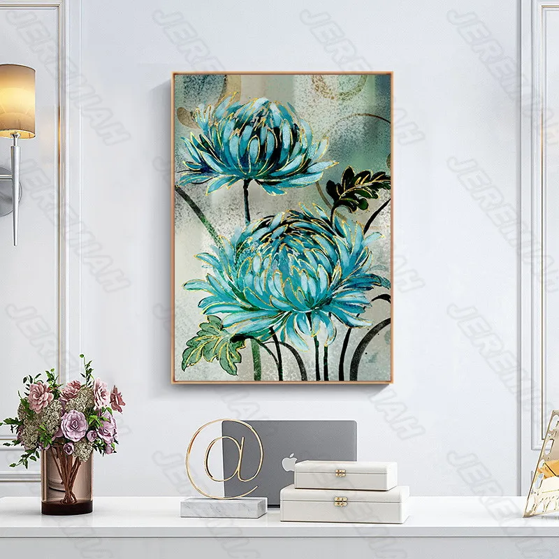 

Stylish Blue Peony Flower Poster Nordic Style Wall Art Canvas Print Painting Modern Living Room Decoration
