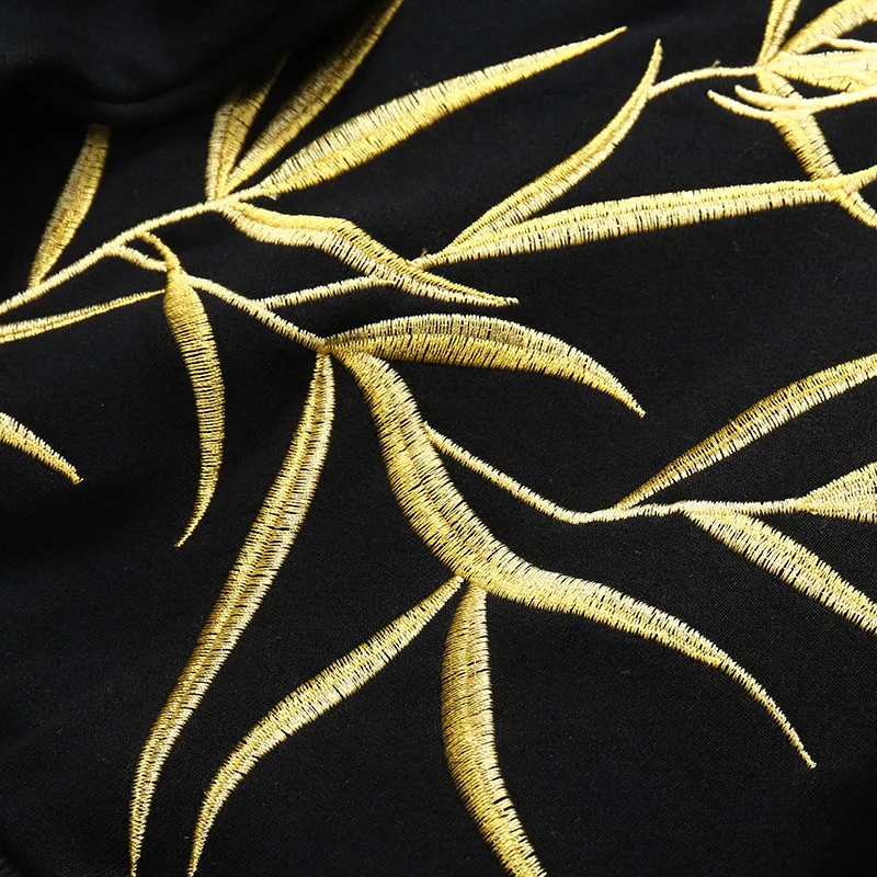 

Men Hip Hop Streetwear Hoodie Harajuku Embroidery Crane Gold Leaf Hoodie Sweatshirt 2021 Autumn Pullover Hoodies Japan Style