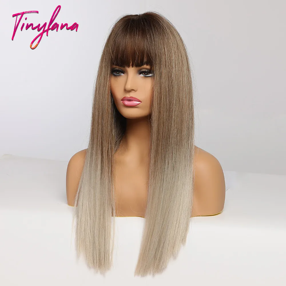 Крошечная Лана хайлайтер длинный прямой синтетический парик смешанные