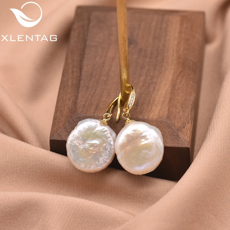 Женские серьги-подвески XlentAg из натурального барокко с плоским жемчугом