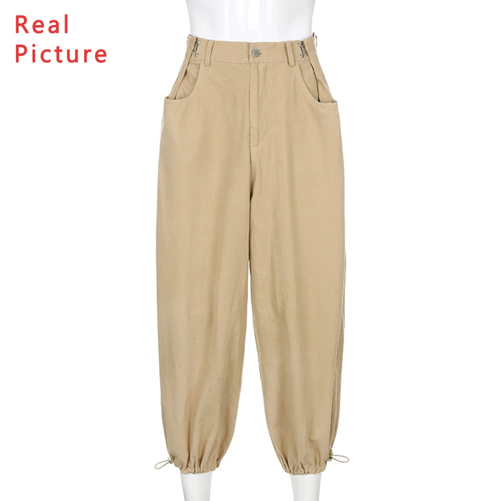 

Missnight Cargo Pants Women Adjustable Waist Sewatpants Loose Drawstring Pockets Streetwear Woman Pants Causal Trousers Fall