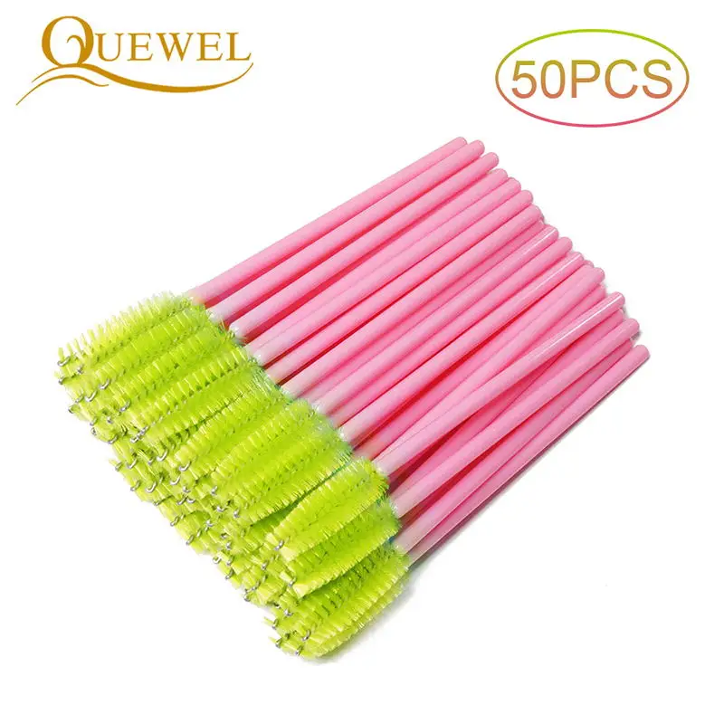 50PCS green-pink Quewel наращивание ресниц одноразовые щеточки с тушью для ресниц палочка аппликатор ресницы Косметическая щетка для основы кисти для макияжа инструменты - Handle Color: 50PCS green-pink