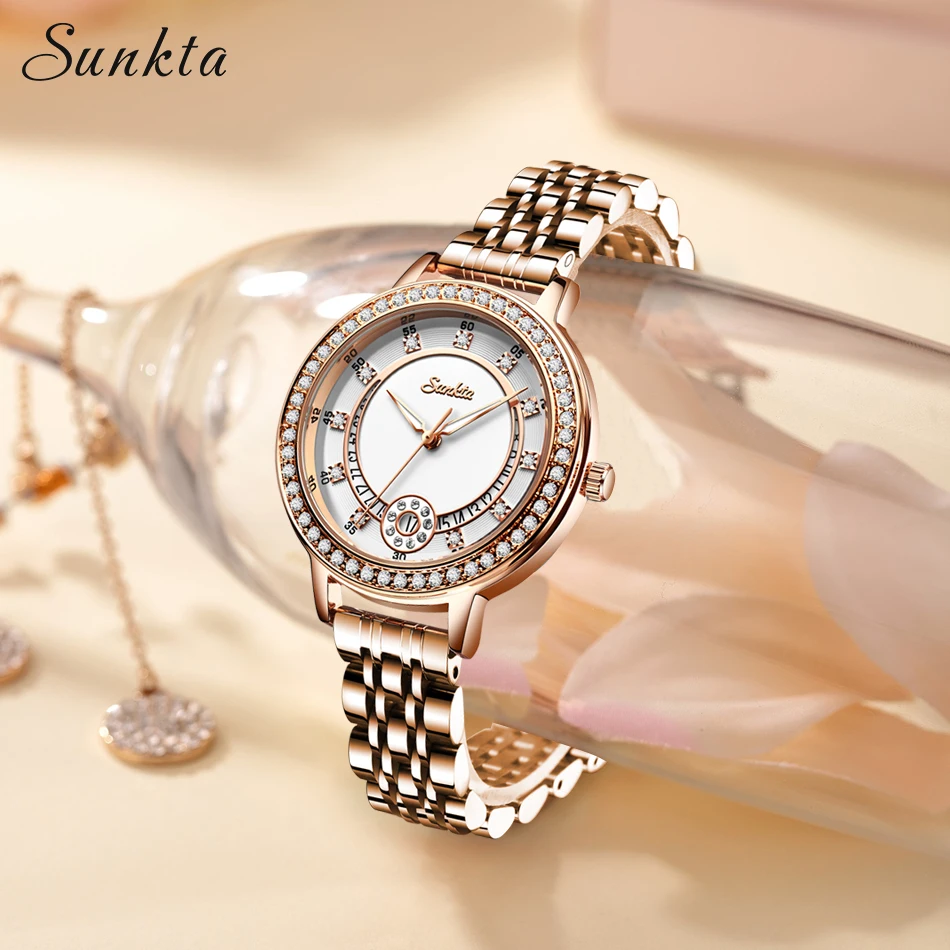Часы наручные SUNKTA женские кварцевые водонепроницаемые брендовые Роскошные