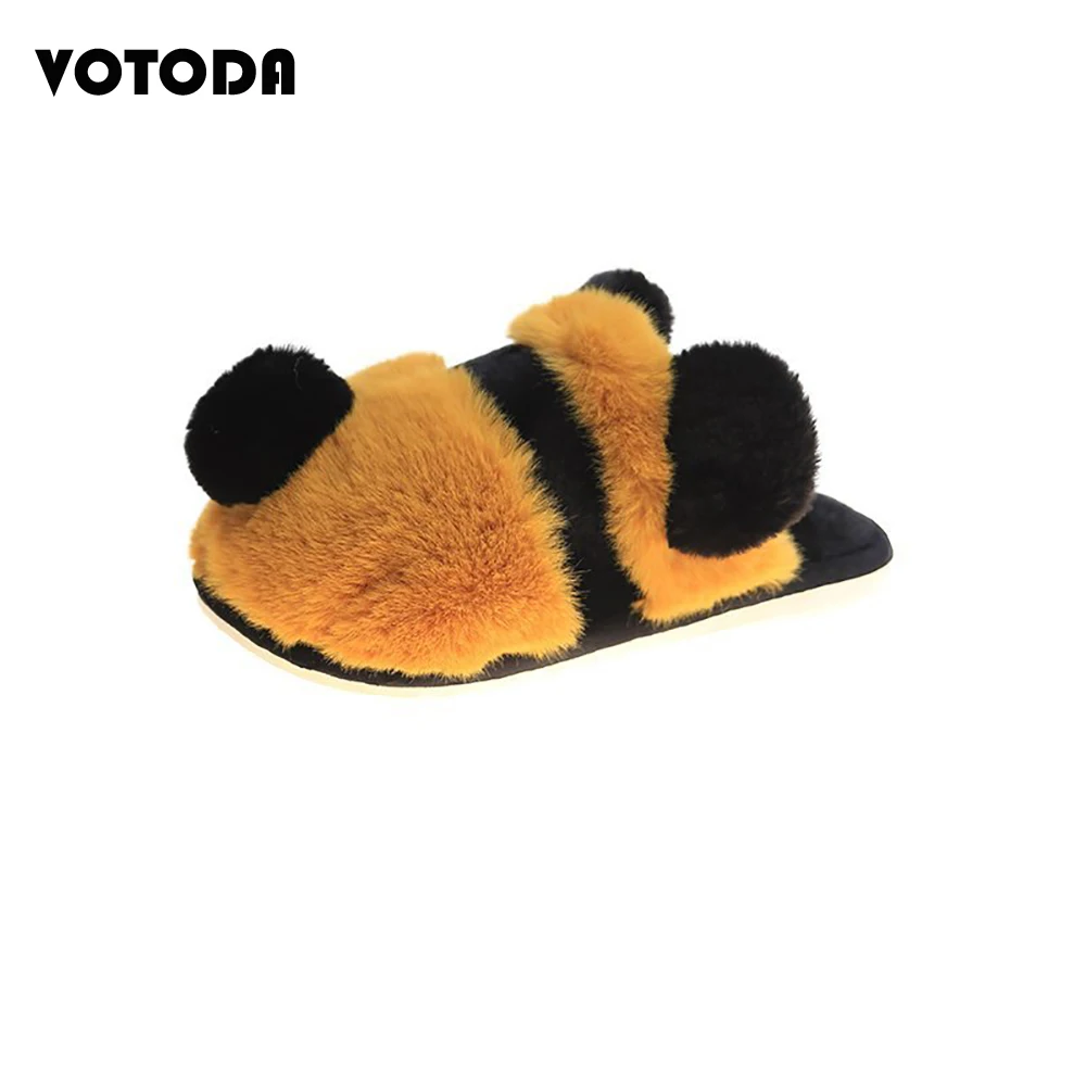 

New Winter Women House Slippers Faux Fur Sweet Cartoon Bear Slides Cute Non-Slip Warm Wear-Resistant Plush Indoor Ladies Shoes
