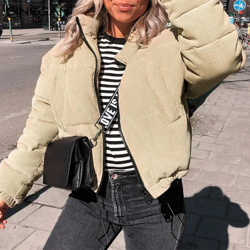 SINRGAN Модное Элегантное вельветовое пальто для женщин с карманами на молнии