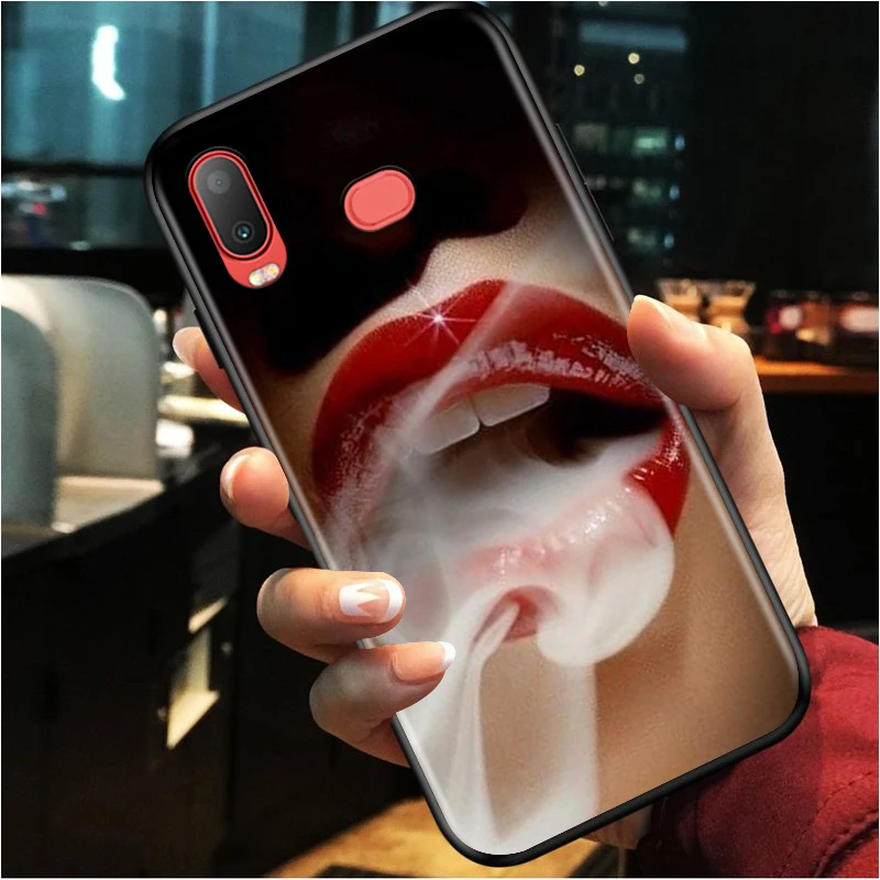 Beauty Red Lips for Samsung Galaxy A9S A8S A6S A9 A8 A7 A750 A6 A5 A3 Plus Star 2018 2017 2016 Black Phone Case