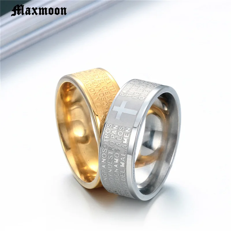 Мужские и женские кольца Maxmoon из нержавеющей стали 316L с молитвой крестом в стиле