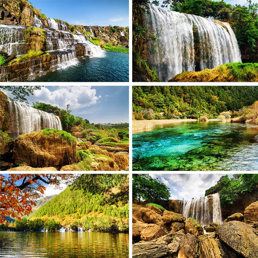 Nitree сосна лес горы озеро пейзаж Водопад поток воды занавеска фон фотостудия