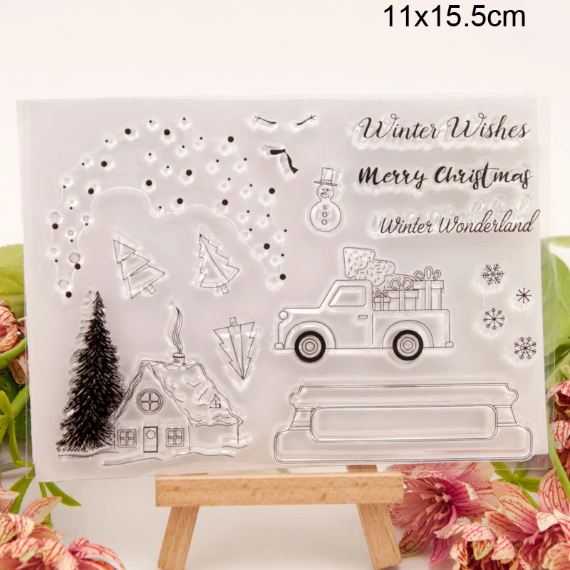 Зимние пожелания автомобильные марки новинка 2020 скрапбукинг резиновый штамп