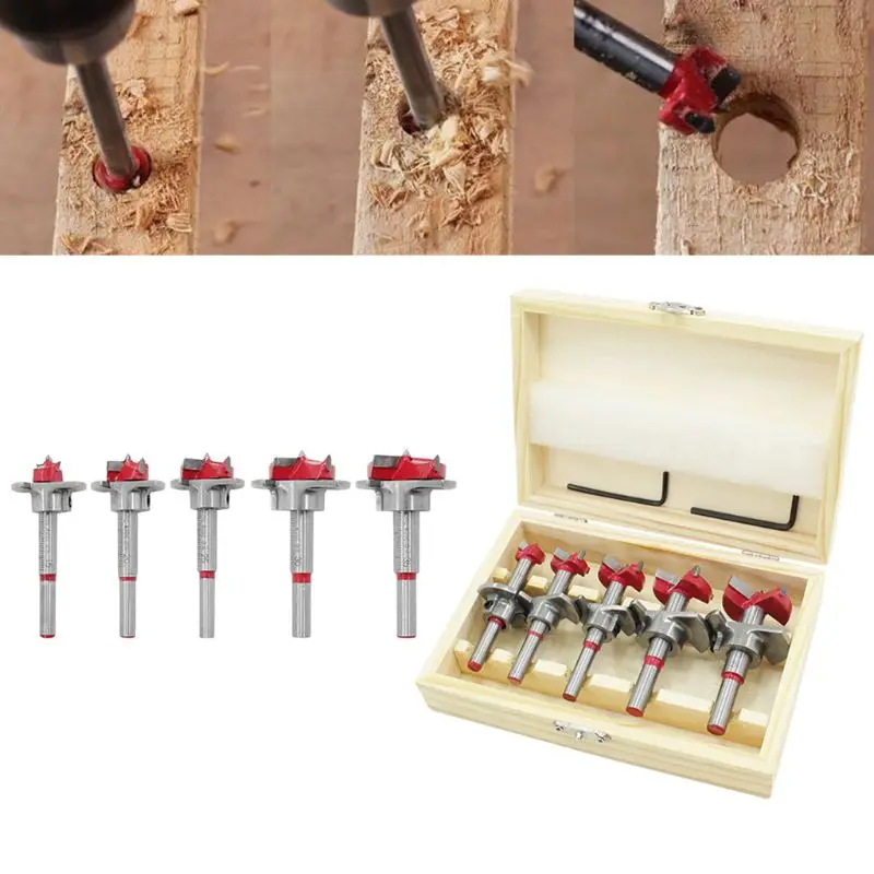

5pcs 15-35mm Adjustable Carbide Drill Bits Hinge Hole Opener Hex Wrench Tipped Drilling Tool Woodworking Cutter