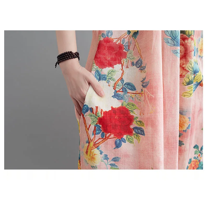 

Plus Size Floral Dress Women Summer Floral Sundress Beach Style Sleeveless Fashion Vestidos Female Loose Casual High-end Dress