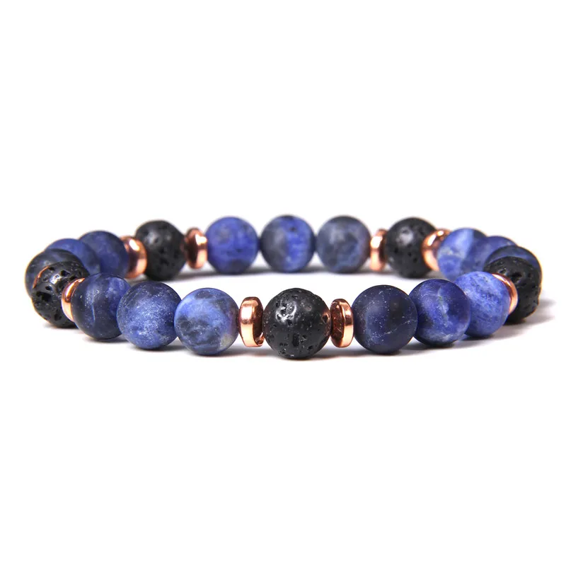 

Matte Sodalite Stone Beads Bracelets Men Natural Black Lava Stone Bracelets for Women Jewelry Charm Elastic Bangle Gift Pulsera