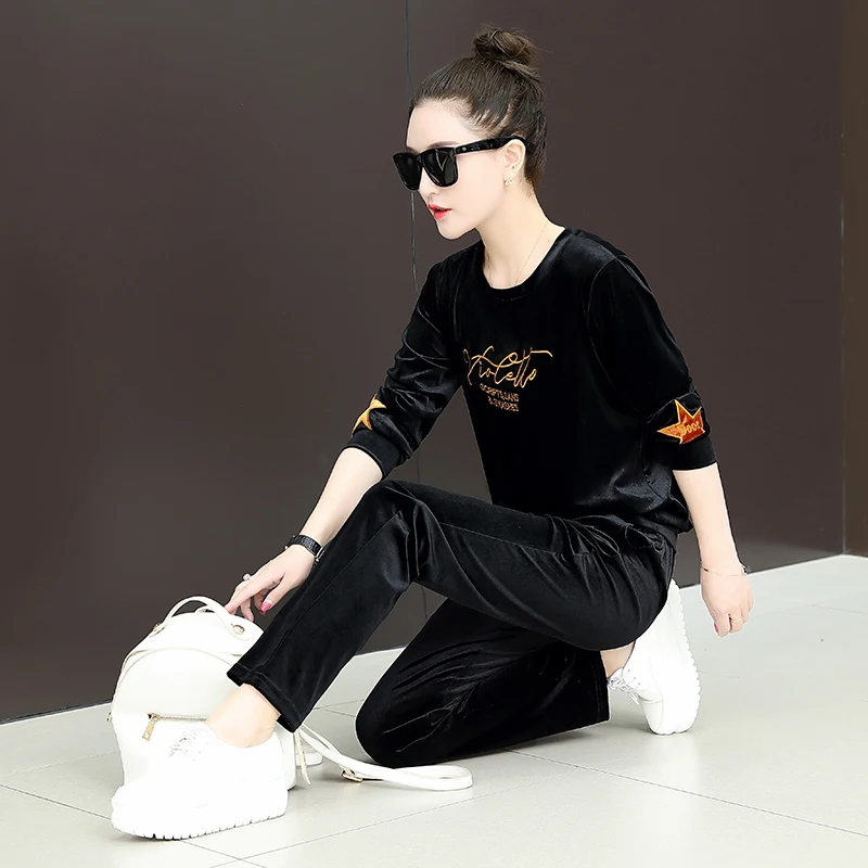 Бархатный спортивный костюм для женщин 2019 зимний женский большой размер