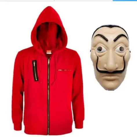 Hoodie with mask Salvador Dali грабежный бумажный дом La Casa De Papel Косплей Костюм деньги heist футболка с капюшоном пальто куртка для мужчин и женщин Топ - Цвет: Hoodie with mask