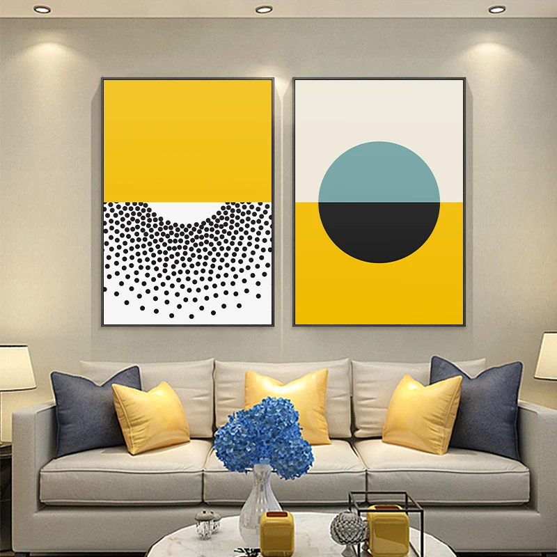 

Canvas Painting Wall Art Modern Abstract Splicing Yellow Geometric Poster and Print Pictures for Living Room Home Decor No Frame