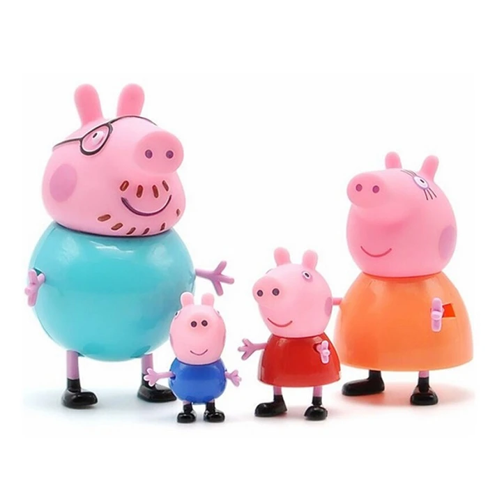 Оригинальные куклы Peppa Pig, Джордж, 25 шт., набор, фигурки из аниме, игрушки из мультфильма, семейные друзья, Свинка Пеппа, вечерние игрушки для детей, подарок на день рождения, Рождество - Цвет: 4 Pcs