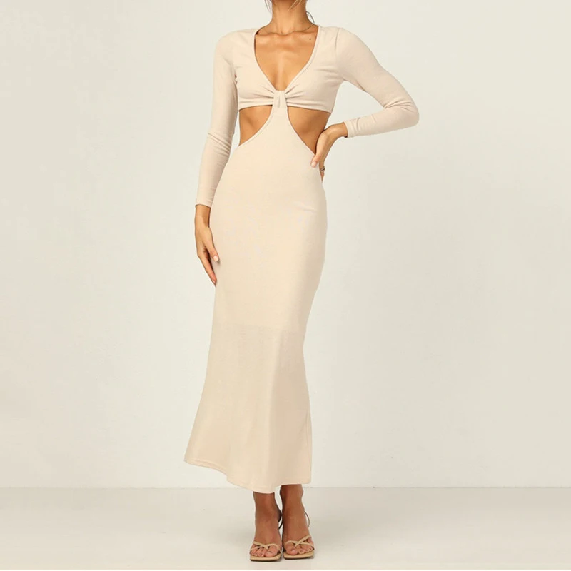 

Новое Элегантное темпераментное приталенное сексуальное платье модные уличные хипстерские платья с длинным рукавом женские платья с выре...