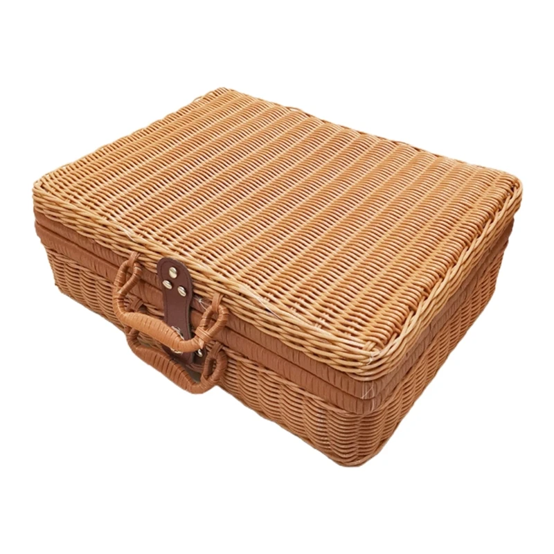 

Rattan Outdoor Picnic Basket Storage Suitcase Country Style Hamper with Double Handle Quality Food Fruit Storage Basket